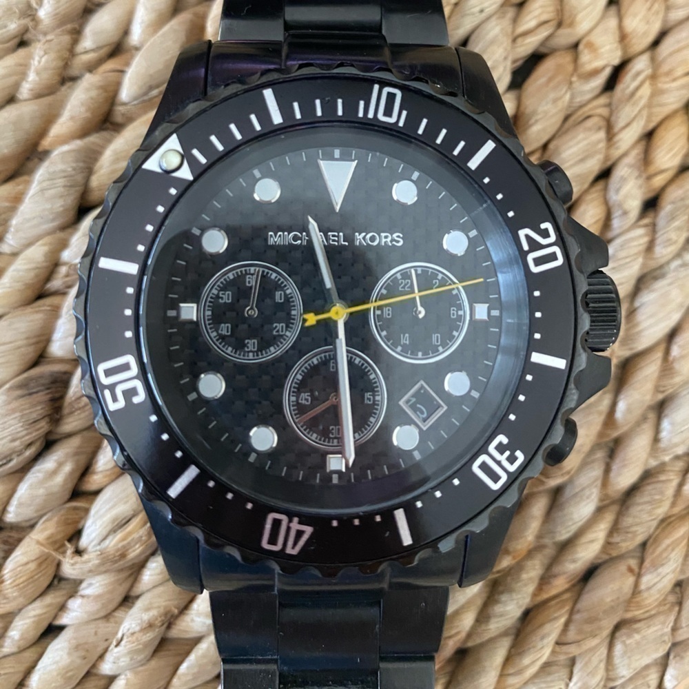 Unisex Black Michael Kors Stainless Steel 3 Dial Watch